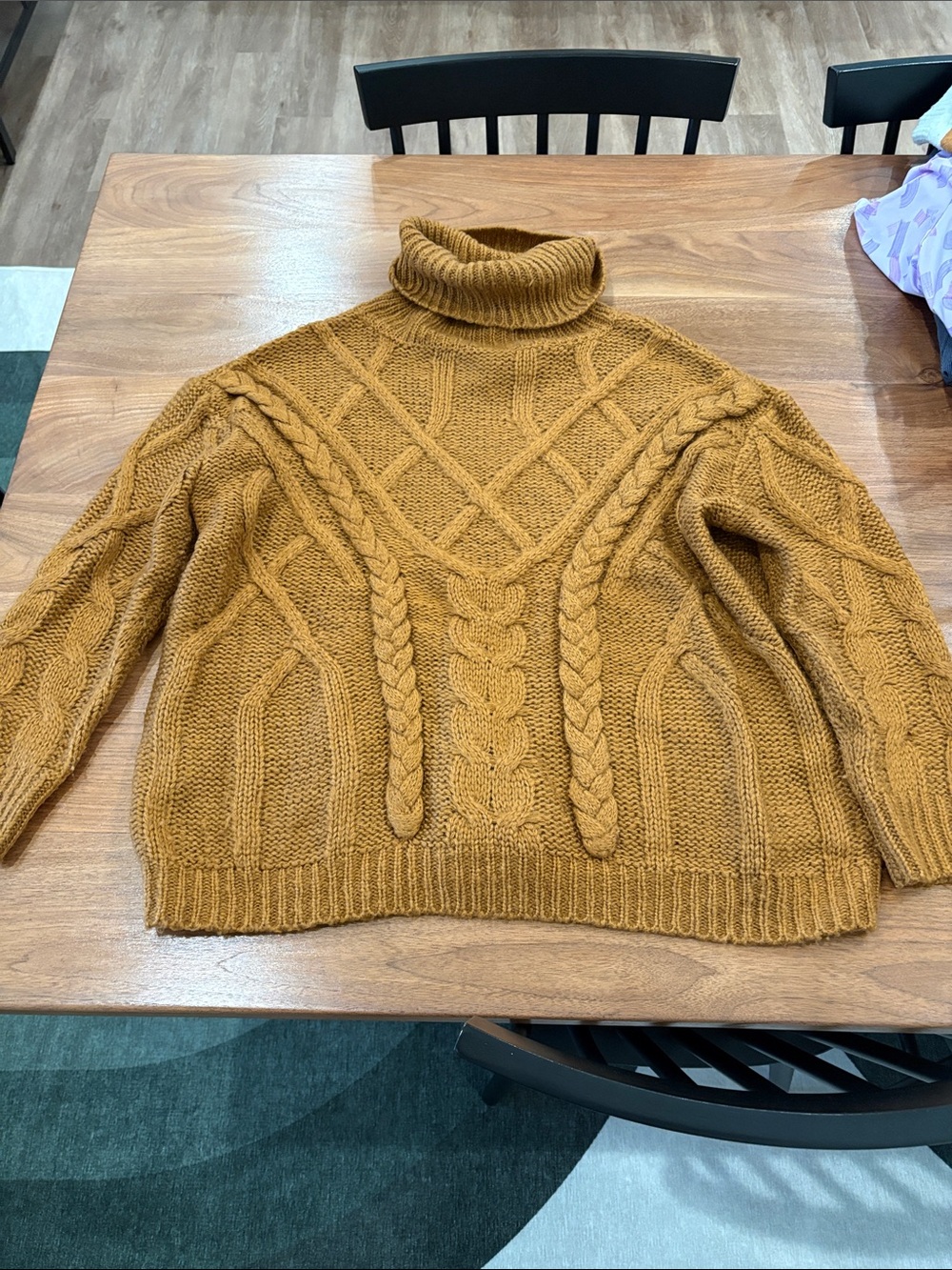 Sweet Rain Mustard Cable Knit Turtleneck Sweater